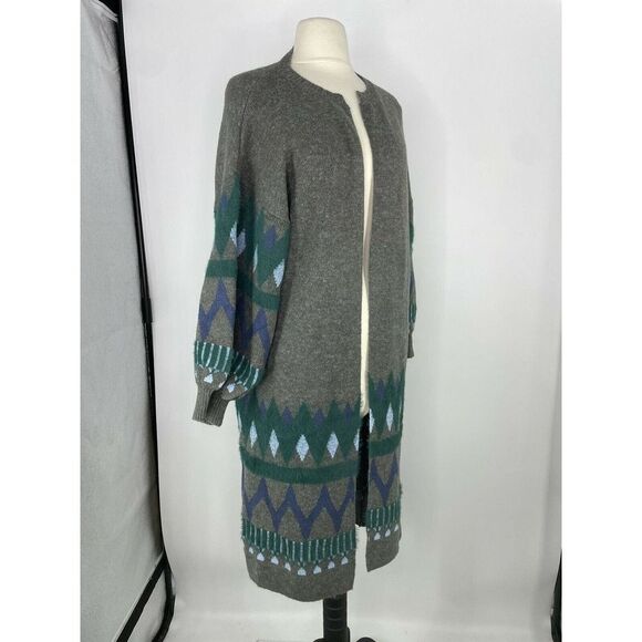 Anthropologie Kai Embroidered Balloon Sleeve Open Grey Sweater Coat One Size - Picture 4 of 10
